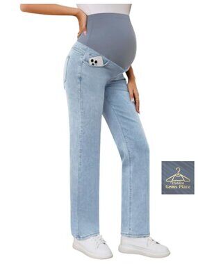 Maternity Straight Leg Jeans Over Belly Stretch Comfy Denim Pants